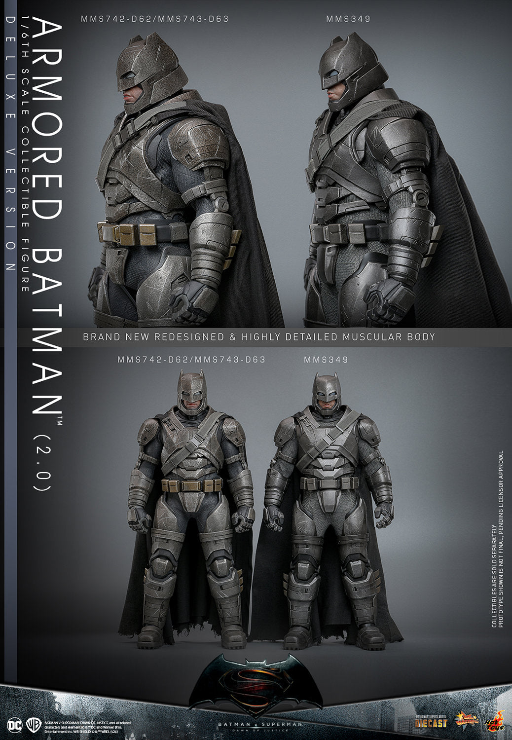 BvS Dawn of Justice Armored Batman 2.0 Deluxe 1/6 Scale Figure MMS743D6