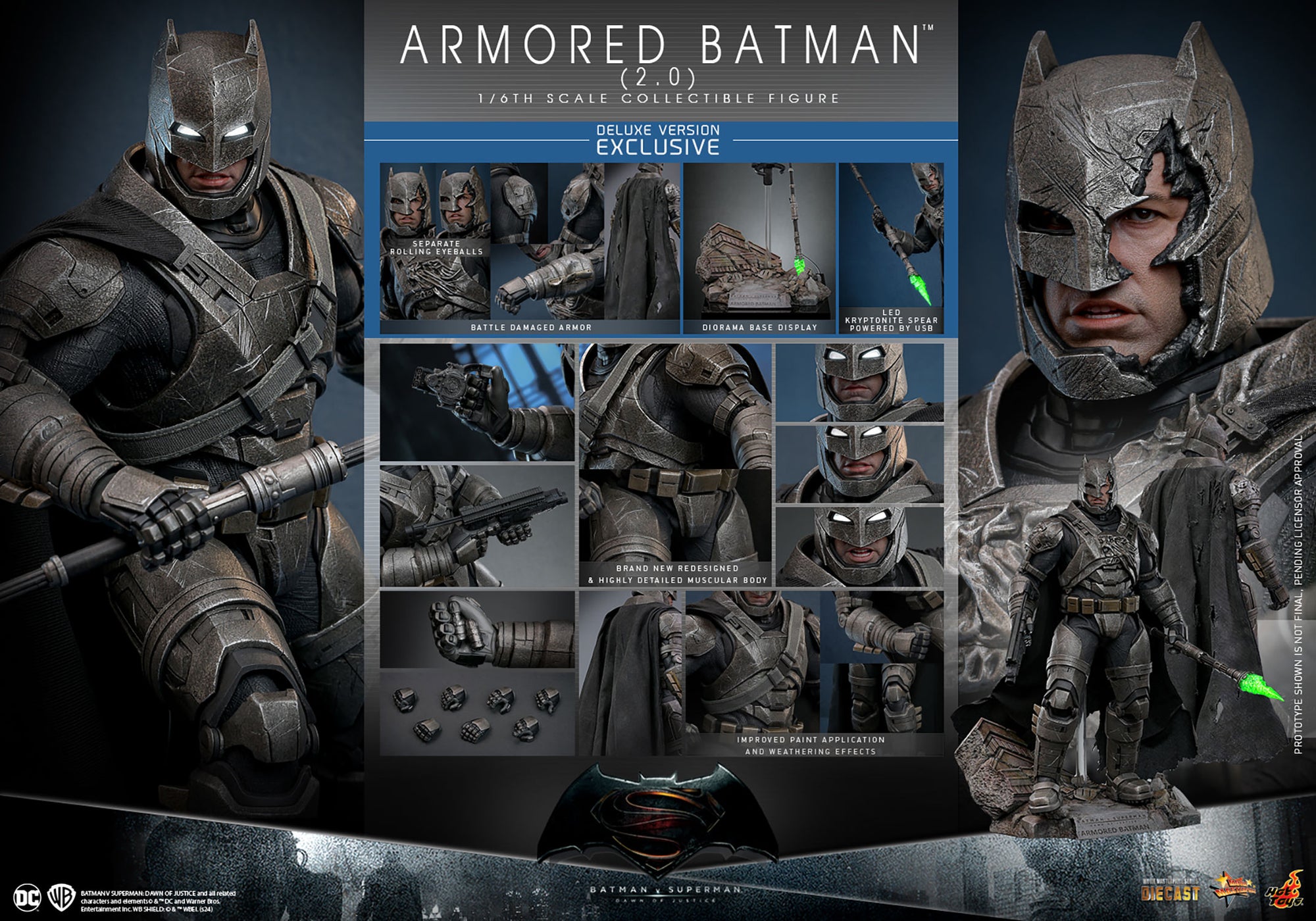 BvS Dawn of Justice Armored Batman 2.0 Deluxe 1/6 Scale Figure MMS743D6