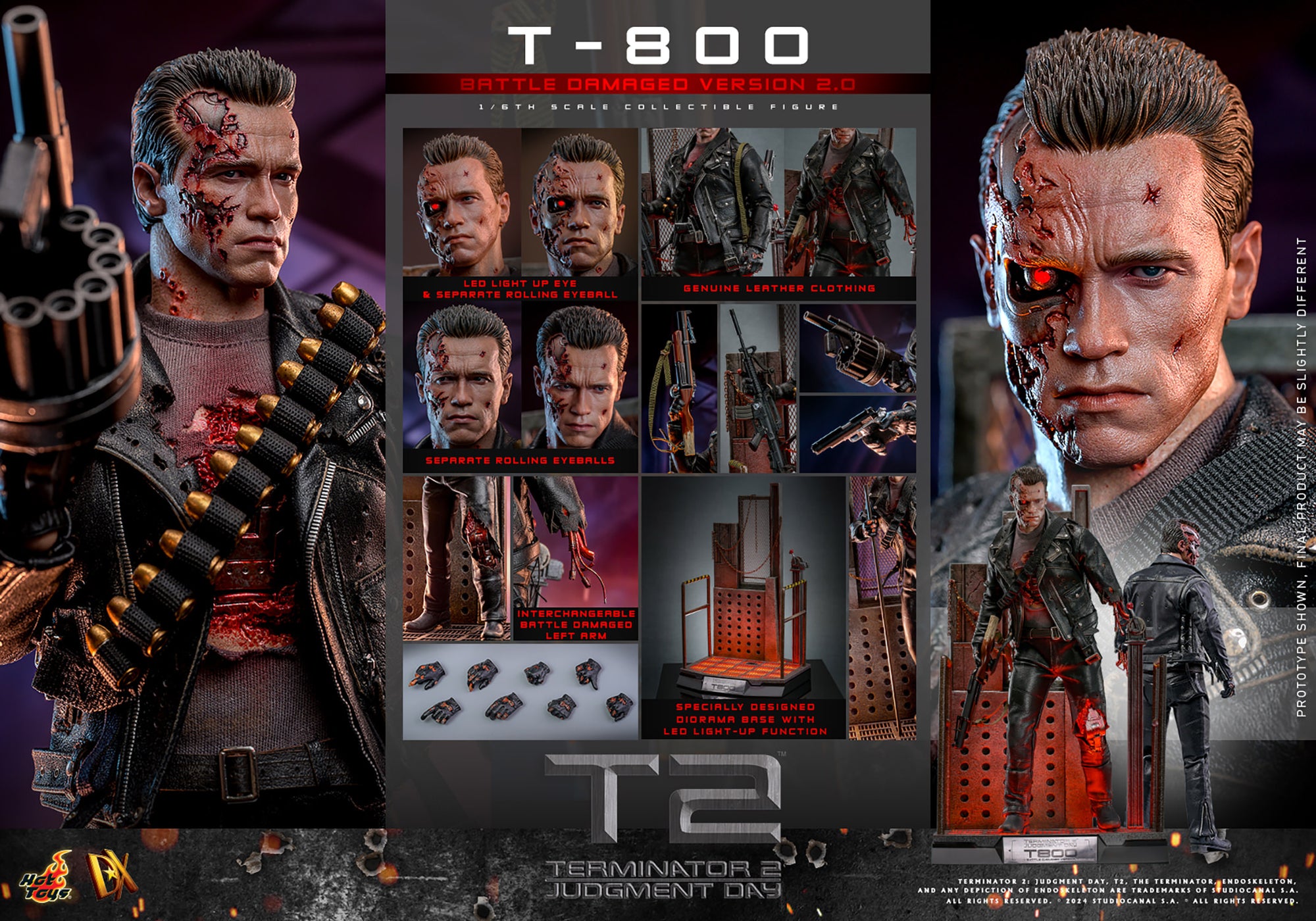 Terminator 2 Judgement Day T-800 Battle Damaged 2.0 1/6 Figure DX46 - Collectors Row Inc.