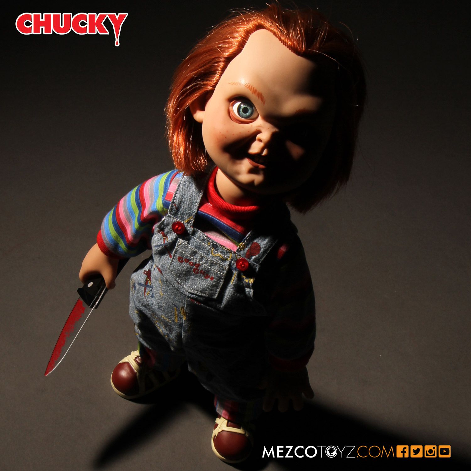 Mezco Toyz  Sneering Chucky 15&quot; Mega Good Guy Action Figure with Sound - Collectors Row Inc.