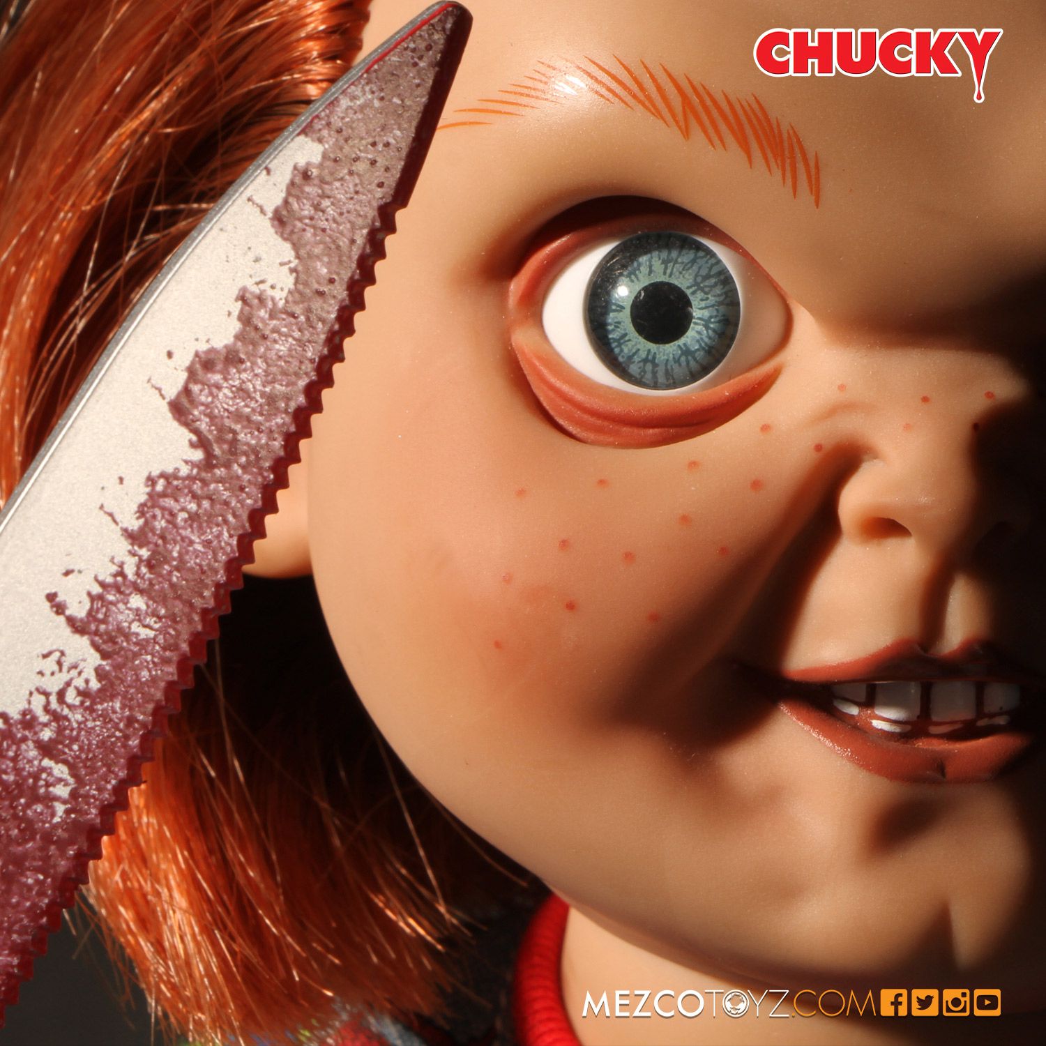 Mezco Toyz  Sneering Chucky 15&quot; Mega Good Guy Action Figure with Sound - Collectors Row Inc.