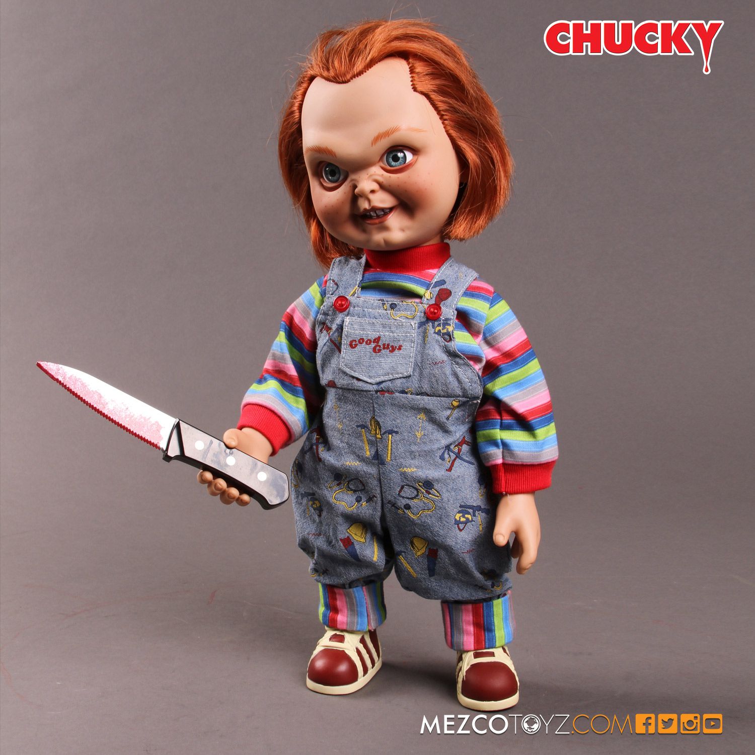 Mezco Toyz  Sneering Chucky 15&quot; Mega Good Guy Action Figure with Sound - Collectors Row Inc.