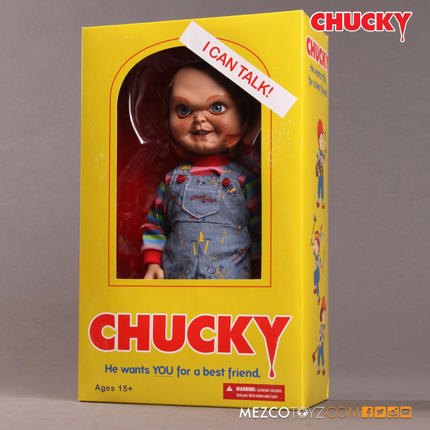 Mezco Toyz  Sneering Chucky 15" Mega Good Guy Action Figure with Sound - Collectors Row Inc.