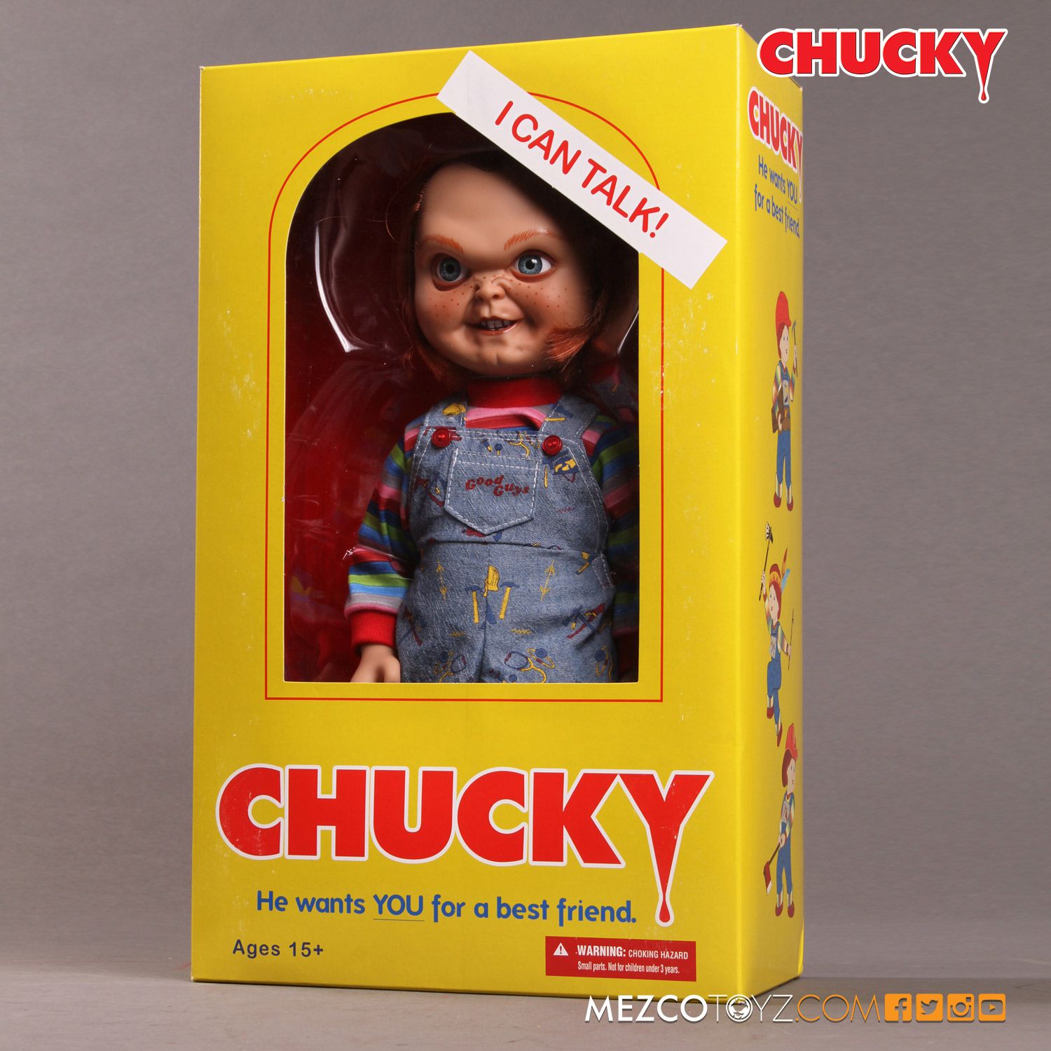 Mezco Toyz  Sneering Chucky 15" Mega Good Guy Action Figure with Sound - Collectors Row Inc.