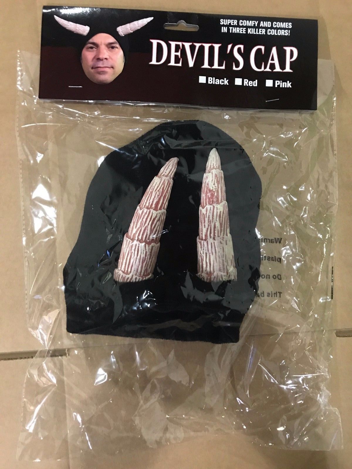 The Devils Cap Halloween Horned Beanie Hat BLACK by Trick or Treat Studios - Collectors Row Inc.
