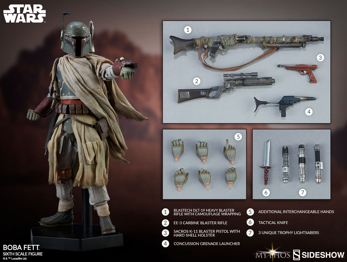 Boba Fett Star Wars Mythos Collection 1/6 Scale 12" Action Figure  by Sideshow Collectibles - Collectors Row Inc.