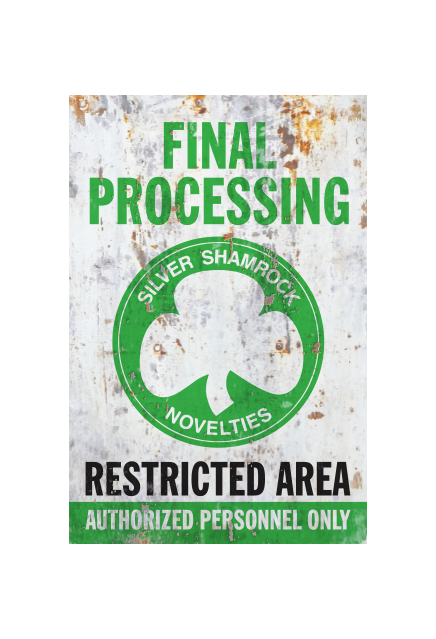 Halloween III Silver Shamrock Final Processing Aluminum Sign - Collectors Row Inc.
