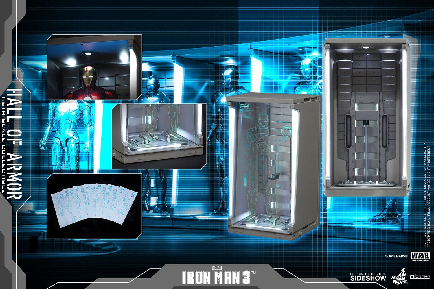 Hot Toys Iron Man 3 Hall of Armor Single Diorama Series Sixth Scale Figure Accessory Case - Collectors Row Inc.