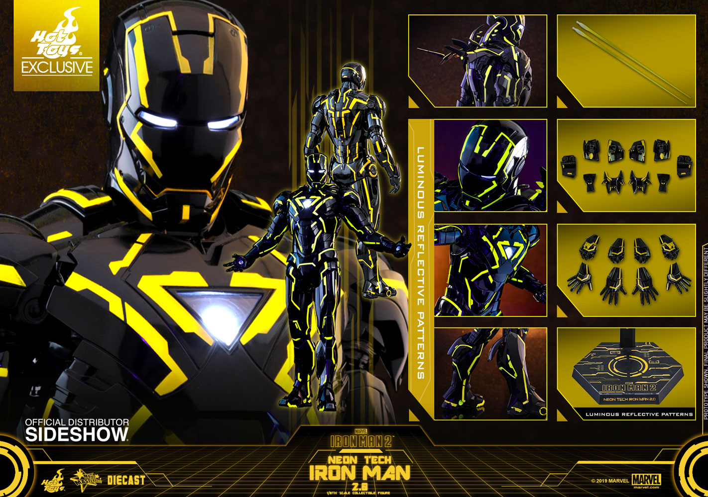 Hot Toys Iron Man Neon Tech 2.0 SDCC 2019 Exclusive Marvel 1/6 Scale Figure - Collectors Row Inc.