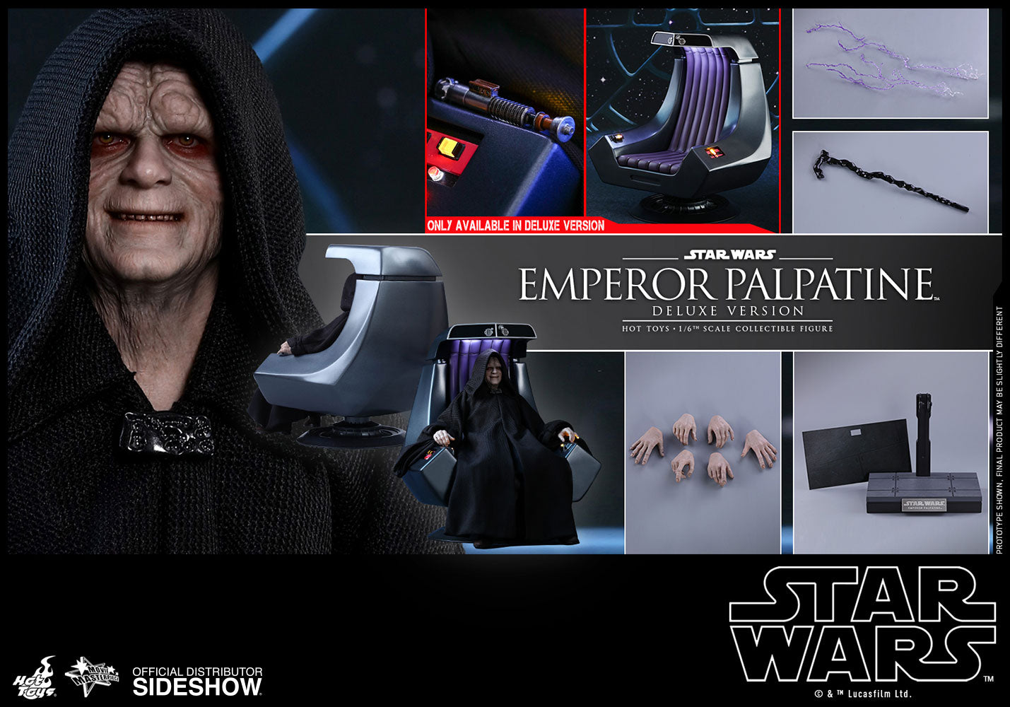 Hot Toys Emperor Palpatine Deluxe Version Episode VI: Return of the Jedi - Movie Masterpiece Series - Sixth Scale Figure - Collectors Row Inc.