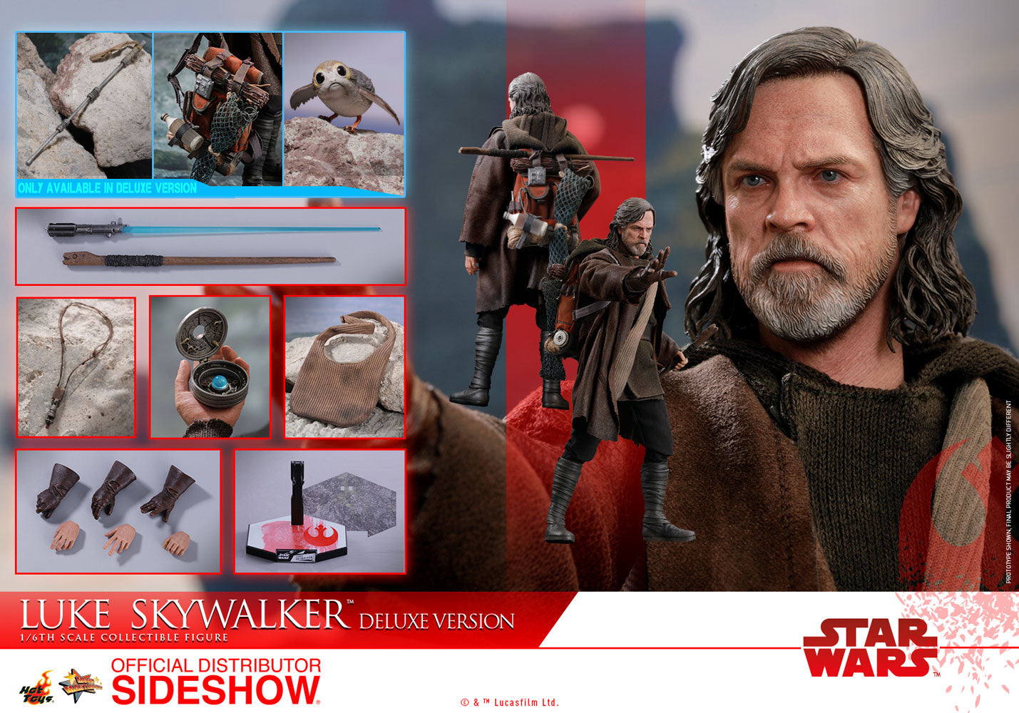 Hot Toys Luke Skywalker Deluxe Version Star Wars: The Last Jedi - Movie Masterpiece Series - Sixth Scale Figure - Collectors Row Inc.